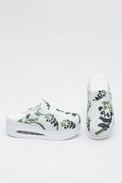 AREL MEDİKAL Γυναικείες παντόφλες με μοτίβο Panda Air Wedge Heeled Orthopedic Hospital Nurse Γυναικείες παντόφλες Λευκές
