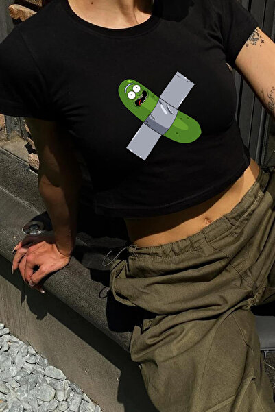 Violon Y2K ulični stil Pickle Rick majica sa printom i kratkim rukavima, crna...