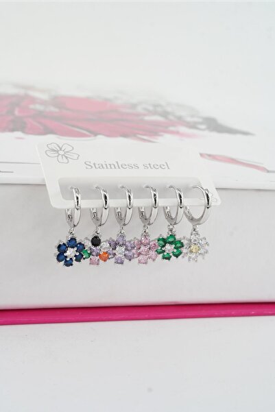 By Zeyna Aksesuar Kadın Vip Seri Özel Tasarım Baget Zirkon Taşlı 6'lı Küpe Seti