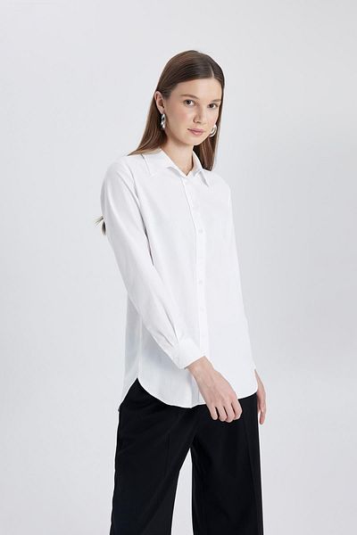 DeFacto Μακρυμάνικο πουκάμισο Ποπλίνα Relax Fit Tunic B8314ax24sp