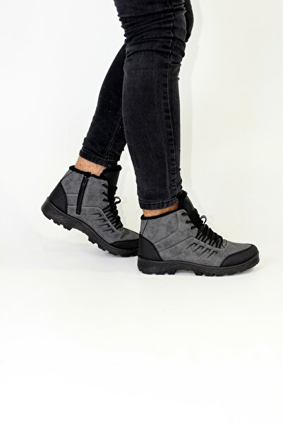 DÜNYA MAĞAZA Efe Su Soğuk Geçirmez Içi Kürklü Garantili Unisex Kışlık Siyah Gri Fermuarlı Kaymaz Taban Bot