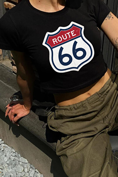 Violon Y2K Streetwear Cars Cars με θέμα Route 66 εμπριμέ κοντομάνικο μαύρο κο...