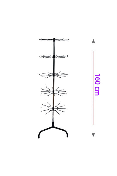 GRİDEKOR 5 Katlı, 12 Siyah Kancalı Bijuteri Standı, Aksesuar Standı, Tesbihli...