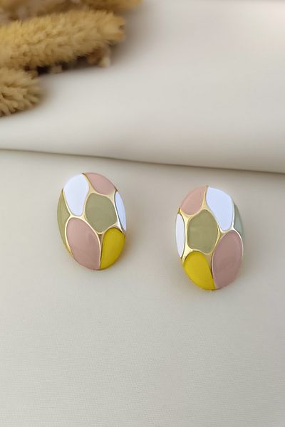 COSİTA Oval Pastel Colors Dress Trend Earrings White Green Powder Yellow
