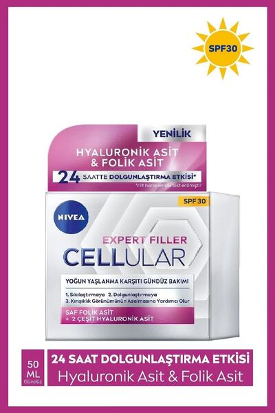 NIVEA Cellular Expert Filler Yoğun Yaşlanma Karşıtı Gündüz Yüz Bakım Kremi 50ml, Spf30