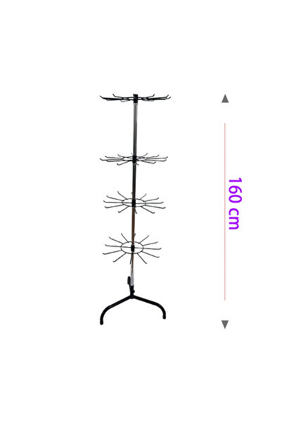 GRİDEKOR 4 Katlı, 12 Siyah Kancalı Bijuteri Standı, Aksesuar Standı, Tesbihli...
