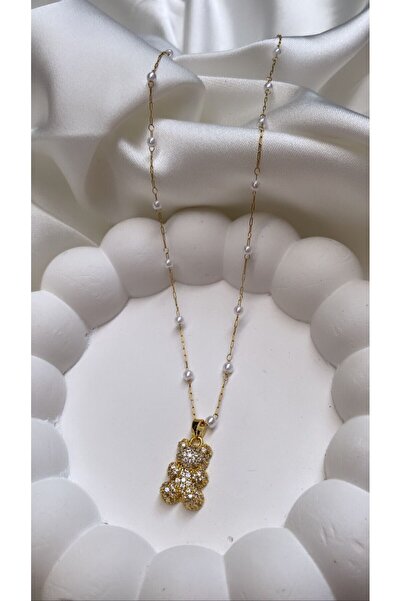 Accessories Ayıcıklı Çelik Incili Gold Renk Kolye