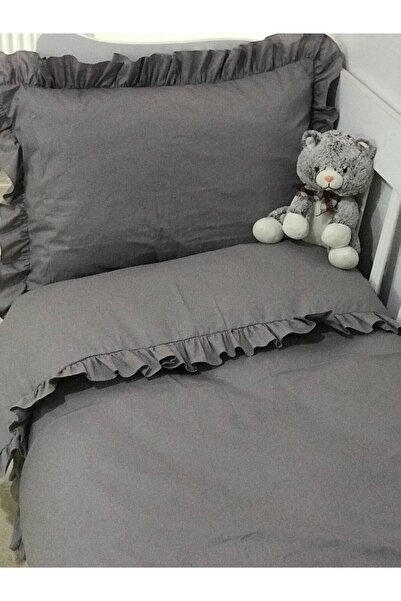 ebabynest Solid Color Series Gray Frilly Duvet Cover Set