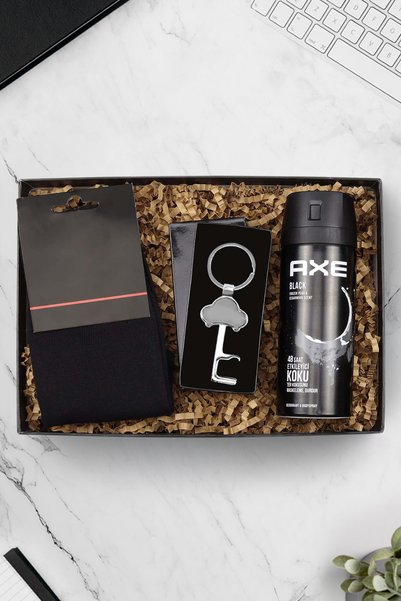 Trendmiya Gümüş Renk Açacaklı Araba Anahtarlık & Erkek Deodorant & Çorap Hediye Seti