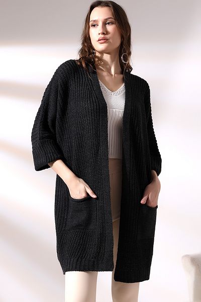 Devinka Women's Antresite Oversize Model Long Pocket Knitwear Cardigan