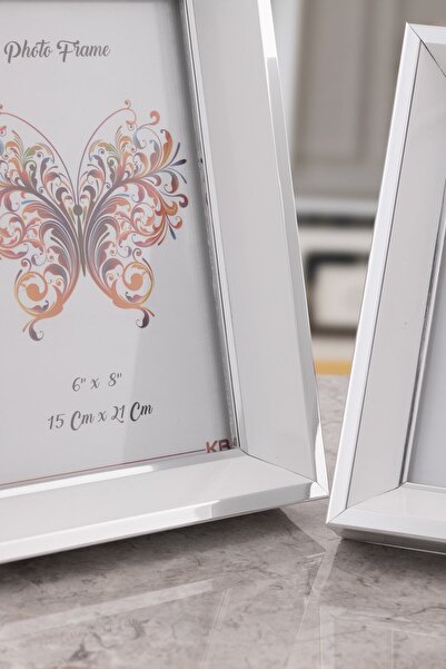 Seniste Milano Glass Decorative Picture Frame White-silver Adjustable Stand-Wall Hangable 15x21 Cm