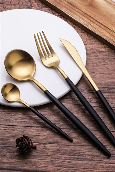 Demir Çeyiz مجموعة شوكة ملعقة ذهبية سوداء غير لامعة من Dmr Life Elite مكونة م...
