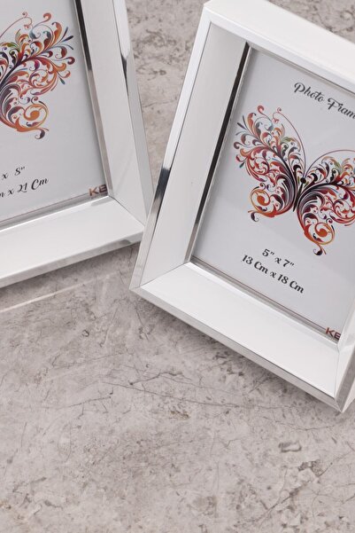 Seniste Milano Glass Decorative Picture Frame White-silver Adjustable Stand-Wall Hangable 15x21 Cm