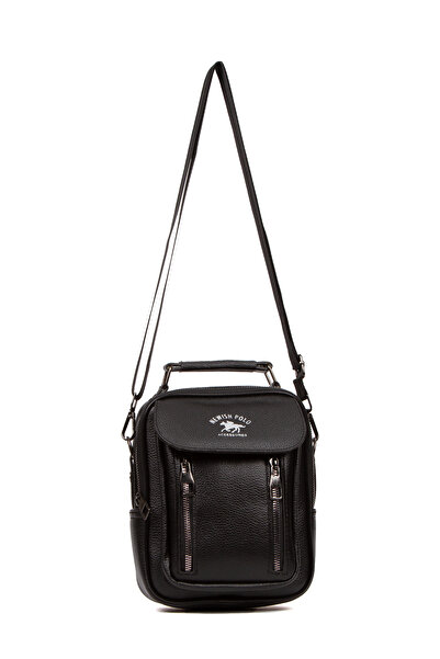 Newish Men's Black Vegan Leather Daily Adjustable Cross Strap Shoulder and Handbag with Phone Compartment