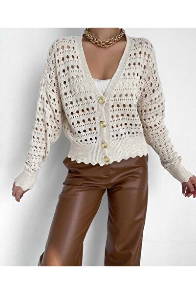 Genel Markalar Krem rengi TRİKO Ajurlu düğmeli ceket