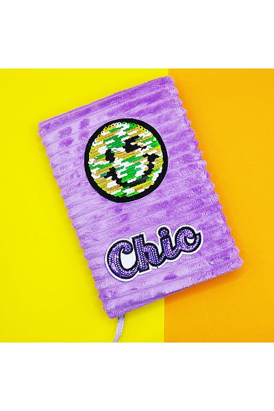 Limmy Bloc de note cu paiete de pluș (20X13 cm), 60 de coli, față zâmbitoare - violet