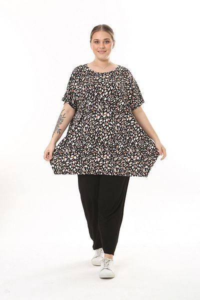 XL Modam WOMEN'S LARGE SIZE DROP PATTERN BLACK TILE COLOR LYCRAL TUNIC