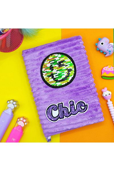 Limmy Bloc de note cu paiete de pluș (20X13 cm), 60 de coli, față zâmbitoare - violet