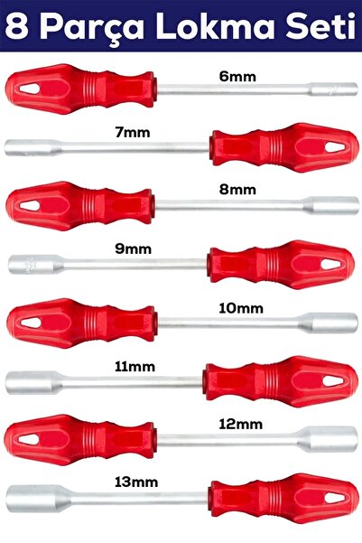 MOONSHOP Pro Yeni Seri 6-7-8-9-10-11-12-13 8 Parça Lokma Takımı Lokma Tornavida Ev Ve Sanayi Kullnıma Uygun