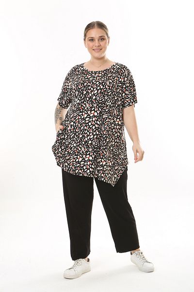 XL Modam WOMEN'S LARGE SIZE DROP PATTERN BLACK TILE COLOR LYCRAL TUNIC