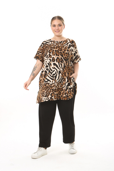 XL Modam WOMEN'S LARGE SIZE TIGER PATTERN LYCRAL TUNIC