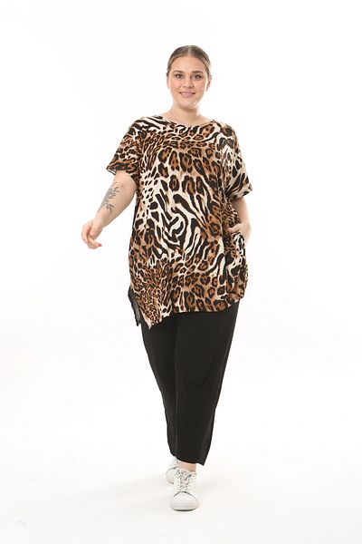 XL Modam WOMEN'S LARGE SIZE TIGER PATTERN LYCRAL TUNIC
