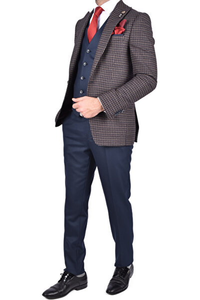 Carutte Crt 300-01 Slimfit Kombinli Yelekli Takım Elbise Kahverengi