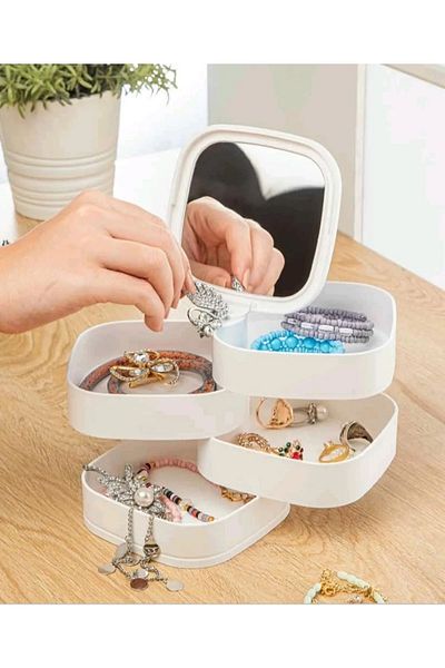 MEKA HOME Jewelry Organizer - 4 Layer Mirrored Square 360 Degree Rotatable Jewelry Organizer Box