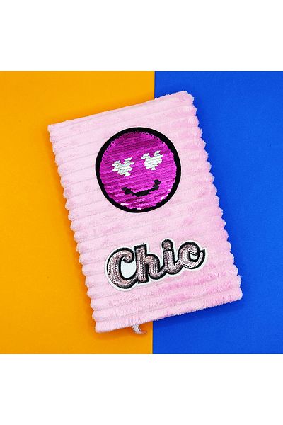 Limmy Bloc de note cu paiete de pluș (20X13 cm), 60 de coli, fața zâmbitoare cu inimă - pulbere