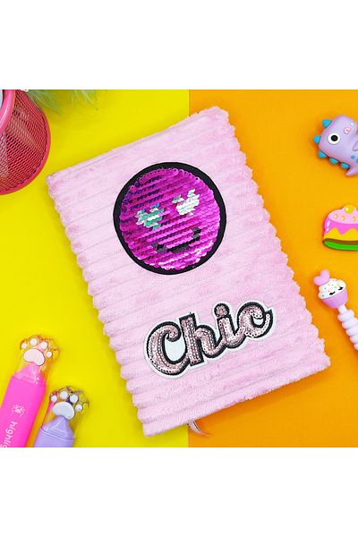 Limmy Bloc de note cu paiete de pluș (20X13 cm), 60 de coli, fața zâmbitoare cu inimă - pulbere
