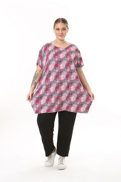 XL Modam WOMEN'S LARGE SIZE FUCHIA PATTERNED LYCRAL TUNIC
