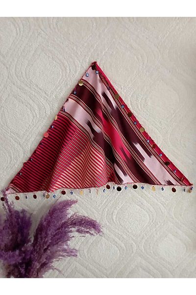LABELLA COLLECTİON WOMEN'S TRIANGLE BANDANA WITH PULLE EVIL EYE BEADS