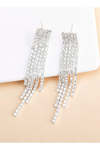 Mupten 5 Sıra Zirkon Taşlı Su Yolu Motifli Sallantılı Abiye Küpe