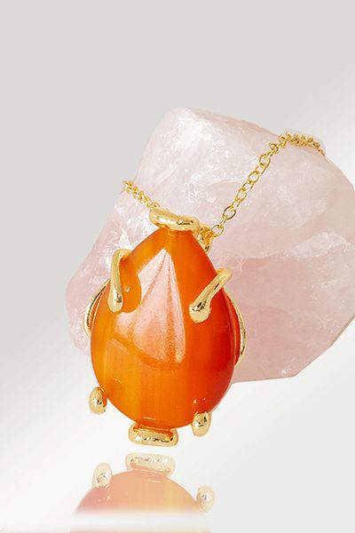 Tesbih Atölyesi AAA+ Certified Drop Nail Gold Colored Carnelian Agate Stone Necklace