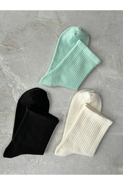 Sky Socks Комплект от 3 унисекс памучни тенис чорапи с аромат на колежански мотив в черно-екрю-зелено