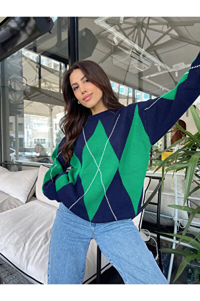 Askı Nişantaşı Baklava Pattern Oversize Knitwear SWEATER 108-00511