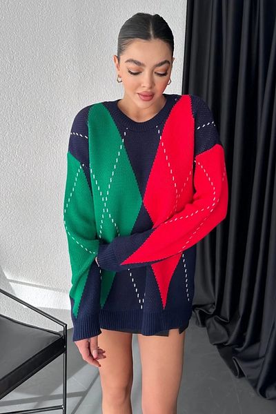 Askı Nişantaşı Baklava Pattern Oversize Knitwear SWEATER 108-00511