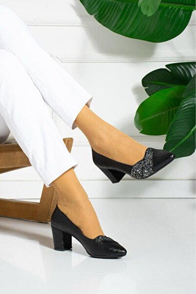 MERVESTORE Maeve Siyah Taşlı Kadın Topuklu Ayakkabı