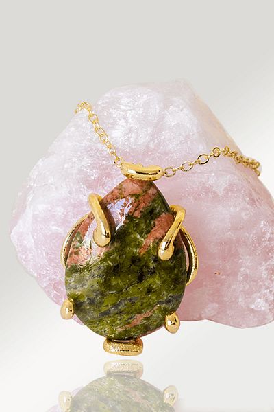 Tesbih Atölyesi Certified AAA+ Drop Model Unakit Stone Necklace - Gold Color