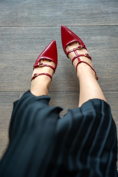 LAMİNTA Hiroki Bordu Stripe Detailed Women's Heeled Shoes