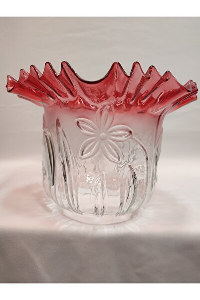 KUĞULU Kıvırcık Avize Camı. Kırmızı-şeffaf Renkli (ALT ÇAP: 10.00CM).h:15,50cm.