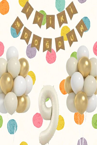 DÜVENCİ TİCARET SET DE BALONI DE LAZĂRĂ DE ANIVERSARE KRAFT CU FOIL NUMĂR CREAM