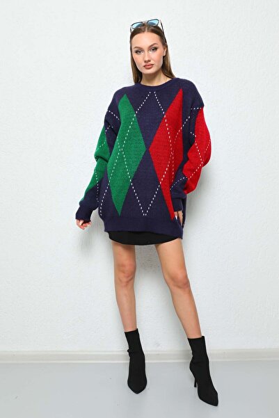 BİKELİFE Γυναικείο πουλόβερ oversize με διαμάντια