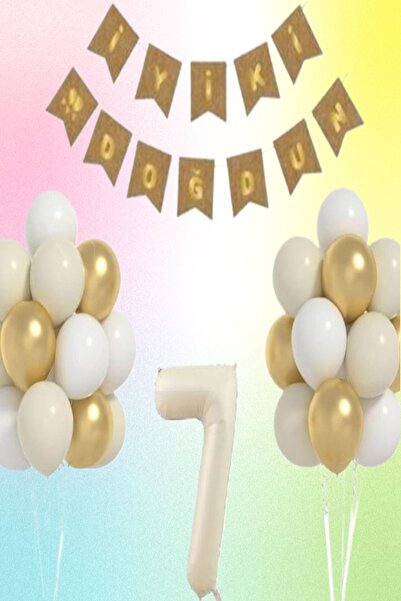 DÜVENCİ TİCARET SET DE BALONI DE LAZĂRĂ DE ANIVERSARE KRAFT CU FOIL NUMĂR CREAM