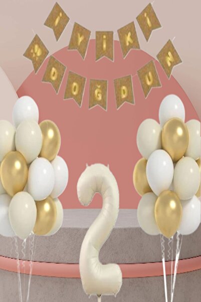 DÜVENCİ TİCARET SET DE BALONI DE LAZĂRĂ DE ANIVERSARE KRAFT CU FOIL NUMĂR CREAM