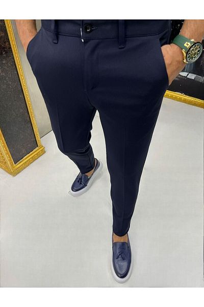 HAKİM BEY Men's Italian Cut Slim Fit Quality Stretchy Lycra Ankle Length Color Color Fabric Trousers