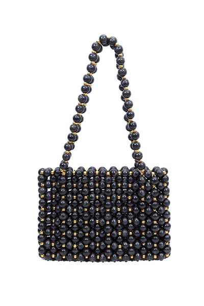 Sun Pieces Dorothy Black Gold Color Bead Bag, Wooden Bead Bag, Shoulder Bag, Handmade Bag