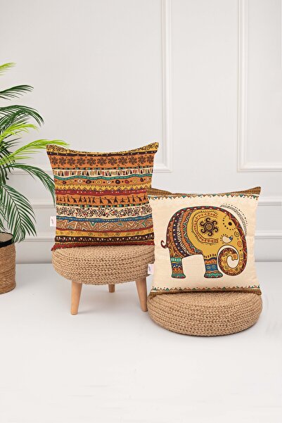 menesahome غطاء وسادة مطبوع رقميًا بخلفية كريمية عرقية أفريقية على شكل فيل