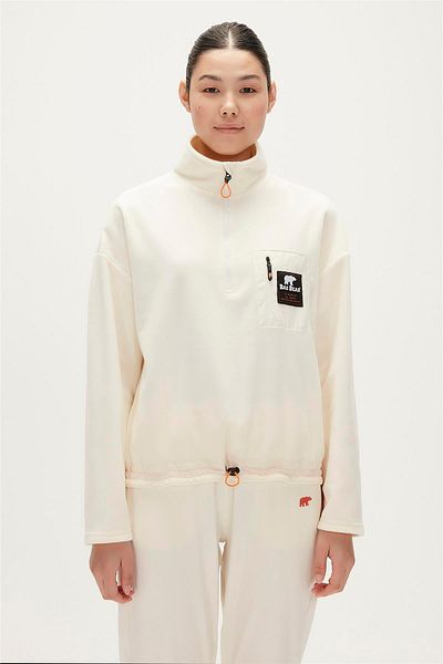 Bad Bear Eva Half-Zip Marshmallow White Half-Zip Women's Fleece Sweatshirt
