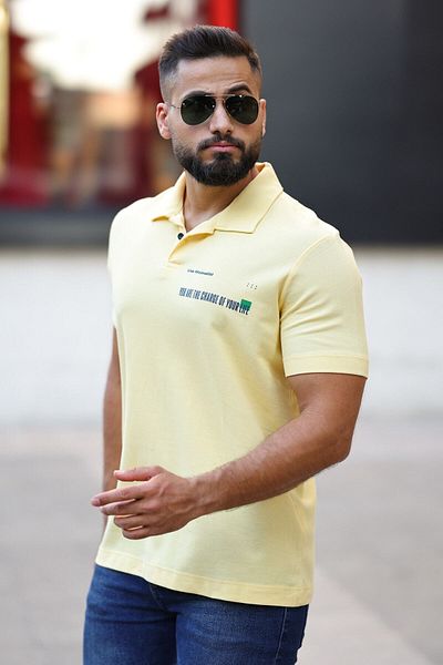 TOMMY LIFE Men's Polo Neck T-Shirt 88236 Yellow